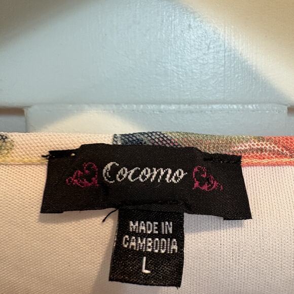Cocomo Shirt Women Large Pink Green Floral Mesh Overlay Sheer Layered Tie Front - Picture 2 of 12